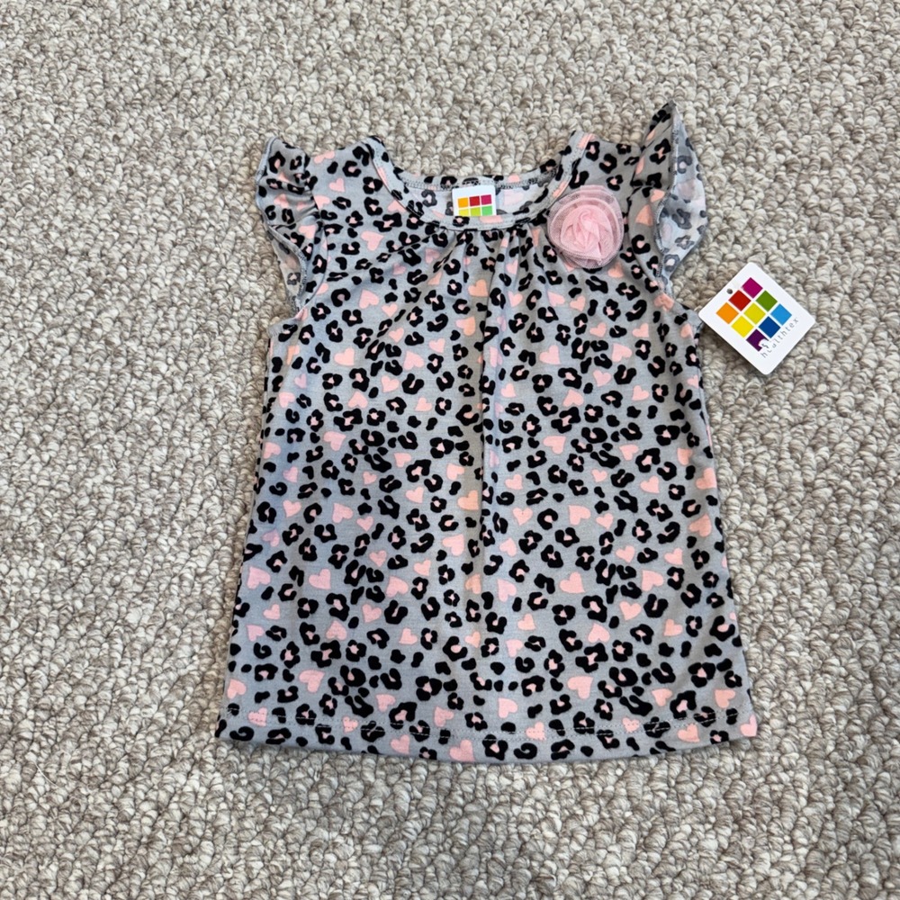 Healthtex Baby Girls Leopard Heart Print Flutter Sleeve Top Size 24 Months